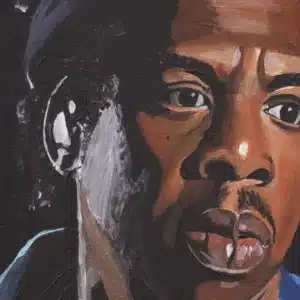 Close up of the pencilking painting The Throne part I where Jay Z's face is visible.