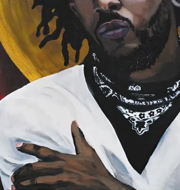 A detail of the painting of Kendrick Lamar called "The Prophet" by Pencilking