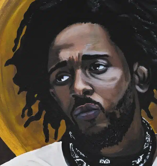 A detail of the painting of Kendrick Lamar called "The Prophet" by Pencilking