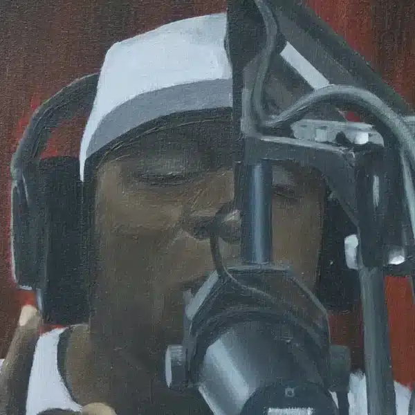 A close up of Dutch rapper Winne from the painting by Pencilking inspired by a session of 101Barz.