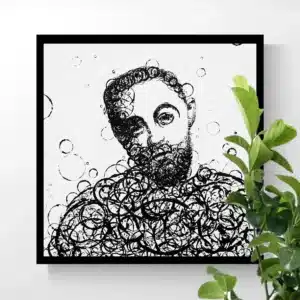 An abstract paiting of Mac Miller called "CIRCLES" by Pencilking