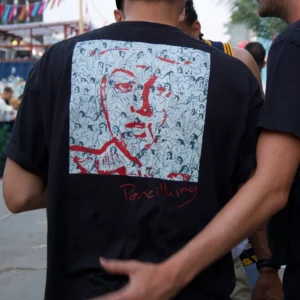 Man wearing MACADELIC Pencilking t-shirt.