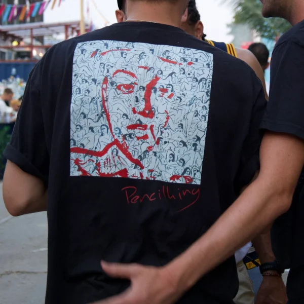 Man wearing MACADELIC Pencilking t-shirt.